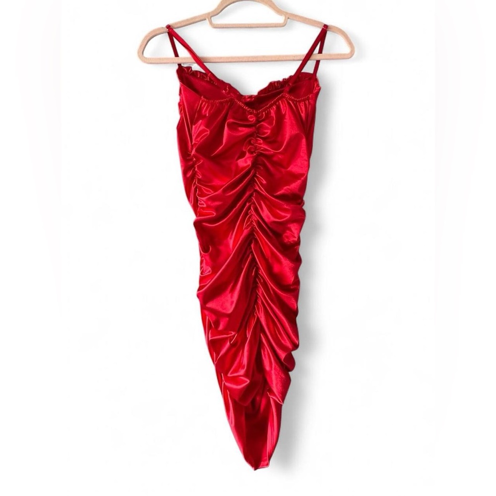 Red Ruched Satin Dress - Picture 3 of 6